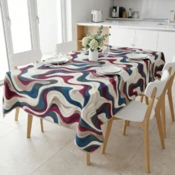 Tovaglia Antimacchia Splash Astratto Onda Blu Fucsia 140 x 180