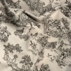 Tovagliolo su misura Toile de Jouy Tortora fondo Panna
