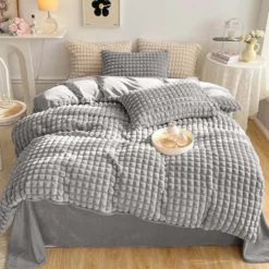 Trapunta Pelliccia ecologica imbottita Quadrotta Grigio 260 x 260
